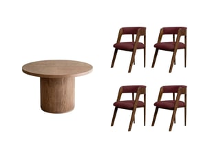 Bobochic ensemble prado avec table à manger extensible avec rangements 120 à 204 cm + lot de chaises bastide placage chêne massif rouge