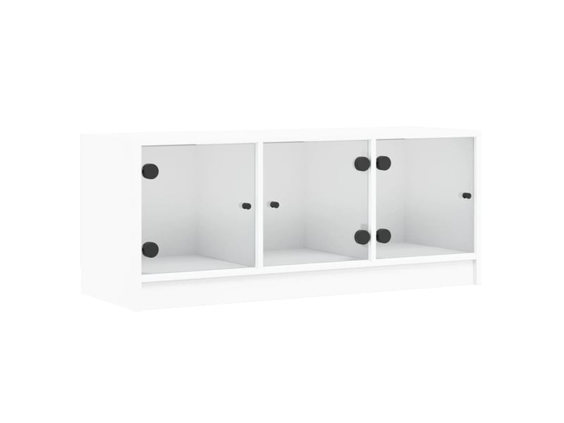  Meuble tv - banc tv - meuble de rangement avec portes en verre blanc 102x37x42 cm  - Conforama A