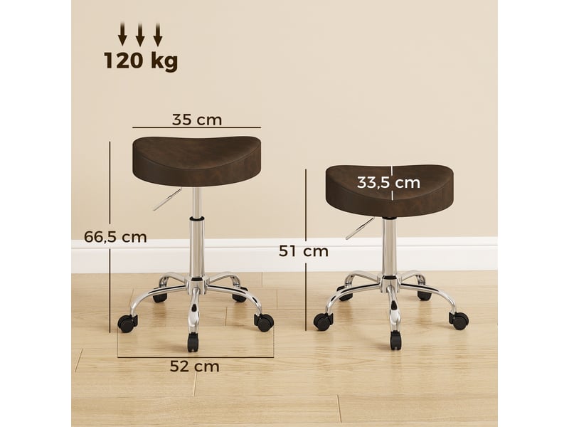  Tabouret de massage à roulettes réglable h.51-66 cm pivotant synthétique marron  - Conforama C
