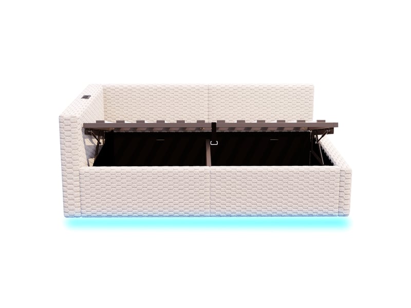  Lit rembourré velours beige 90x200 cm avec led, usb, type-c et rangement hydraulique  - Conforama A