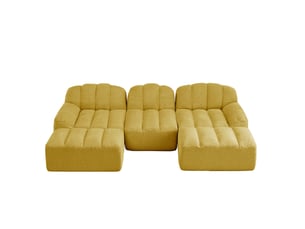 Canapé modulaire 3 places en u avec 2 poufs, tissu bouclette granuleux jaune