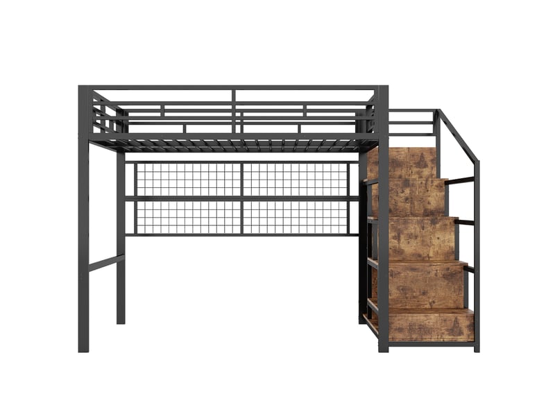  Lit mezzanine 140x200 cm, armoire-échelle, espace dessous libre, led 7 couleurs, métal noir, sans matelas  - Conforama E