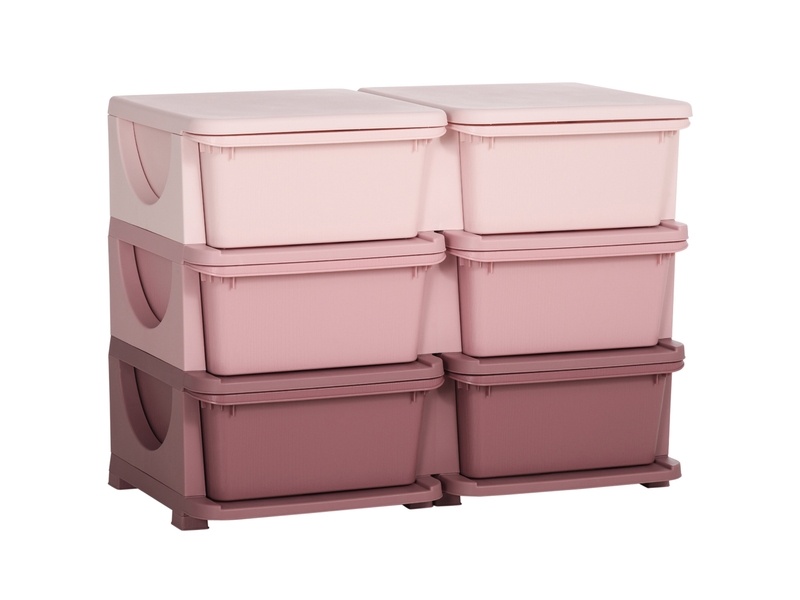  Organisateur de jouets pour enfants à 3 niveaux avec 6 tiroirs, boîtes de rangement en plastique, 75x37x56,5cm, rose  - Conforama A
