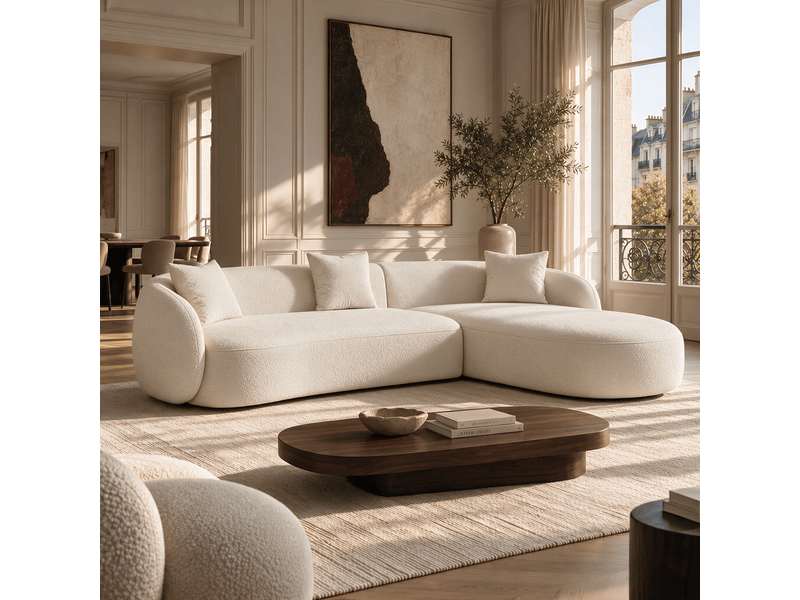 Canapé d'angle droit 4 places en tissu bouclette crème celine 1CELADTBCR - Conforama B
