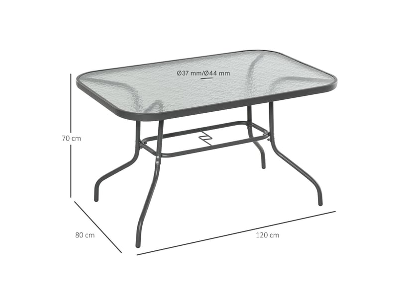  Table de jardin rectangulaire 6 personnes métal et verre trempé gris 120 x 80 x 70 cm  - Conforama C
