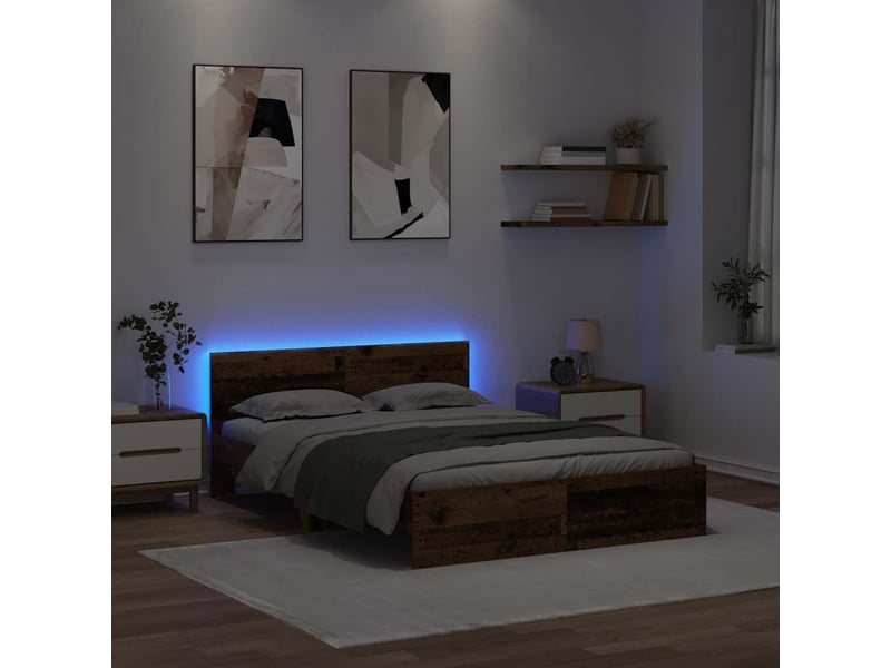  Lit double- lit adulte -  cadre de lit bois ancien 135 x 190 cm bois d'ingénierie  - Conforama C