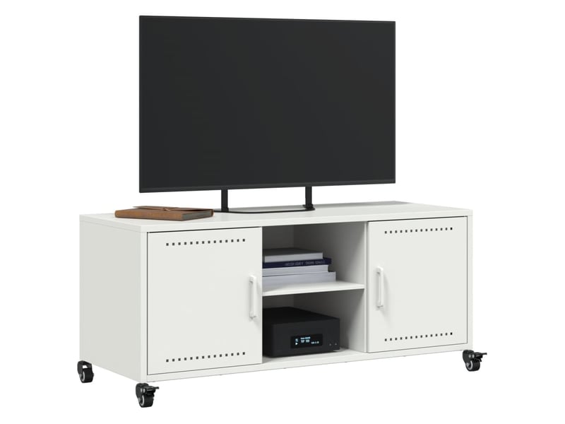  Meuble tv - banc tv - meuble de rangement blanc 100,5x39x43,5 cm acier  - Conforama D