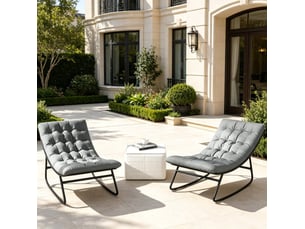 Fauteuils à bascule d'extérieur 64x101x71 cm – gris foncé et noir – lot de 2 avec coussins rembourrés pour terrasse