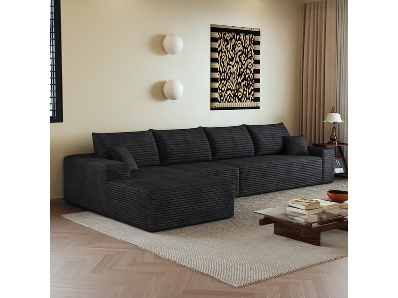 Canapé d'angle, canapé modulable, noir, assise profonde, livré monté, design moderne, 340 cm, pour salon, appartement, chambre - Conforama E