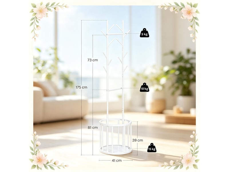  Porte-manteau arbre sur pied avec panier de rangement, design moderne  - Conforama C