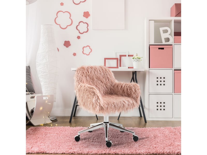  Chaise de bureau ergonomique,avec accoudoirs réglable,fausse fourrure,rose  - Conforama B