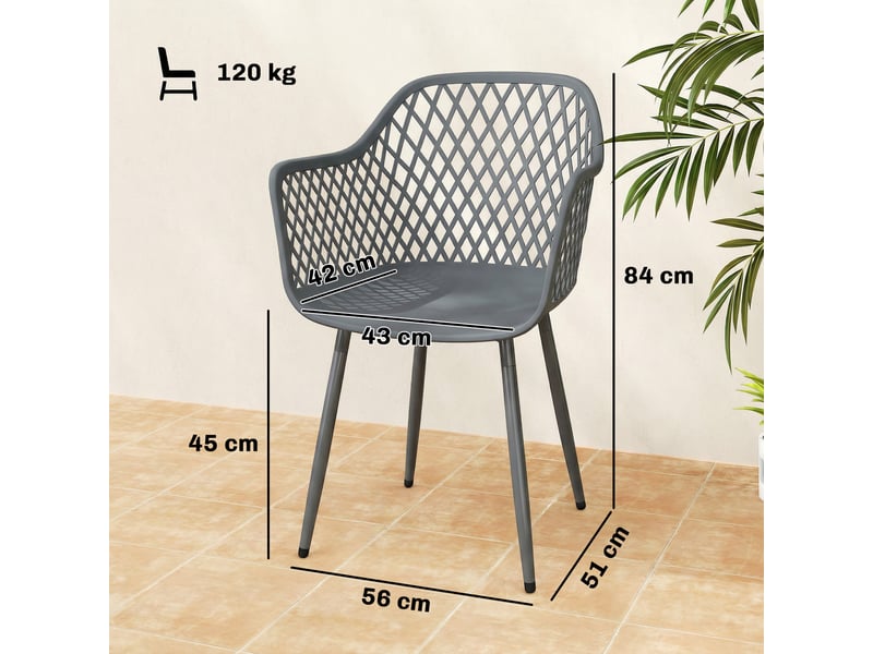  Lot de 4 chaises de jardin avec accoudoirs plastique et métal gris foncé 56 x 51 x 84 cm  - Conforama C
