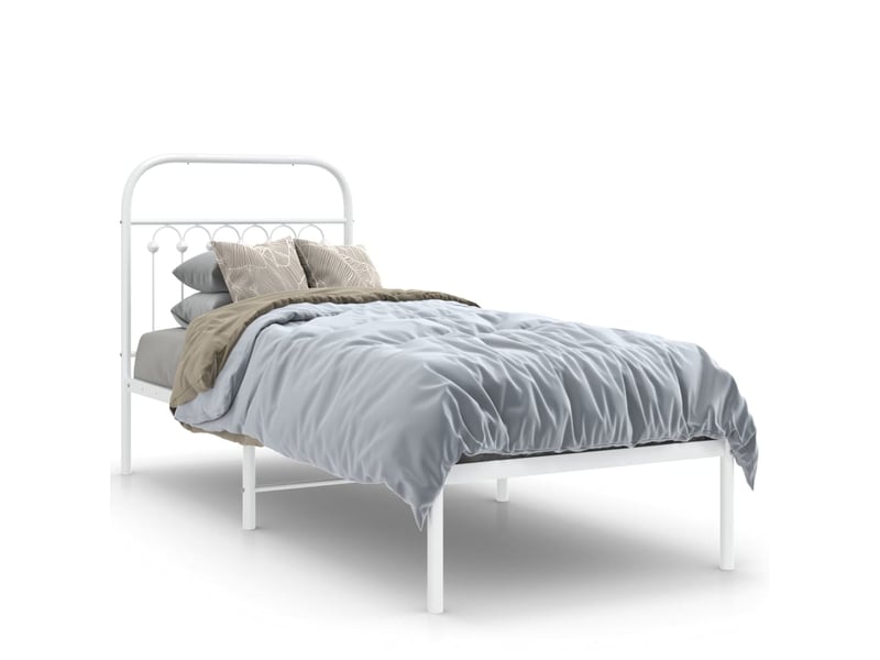  Lit simple- lit adulte -  cadre de lit métal sans matelas avec tête de lit blanc 80x200cm  - Conforama A