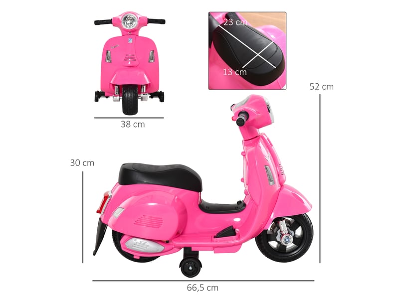  Moto électrique pour enfants, 6 v, avec stabilisateurs, phare, klaxon, vitesse de 3 kmh, pour les enfants de 18 mois à 3 ans, rose  - Conforama E