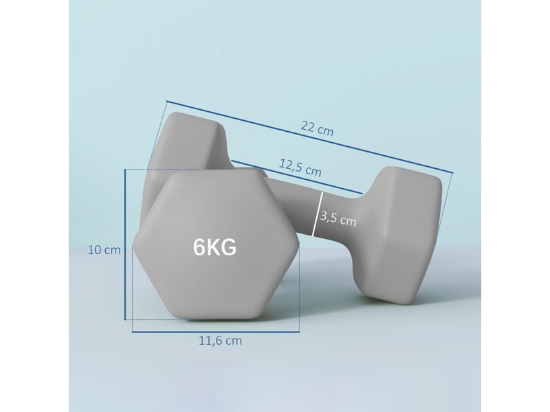 Set de 2 haltères 6 kg, haltères hexagonaux gris avec poignée antidérapante pour musculation - Conforama B