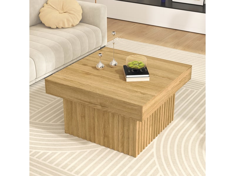  Table basse 79x79x46 cm, style scandinave, structure mdf et panneaux, polyvalente pour salon, salle à manger et bureau - naturel  - Conforama D
