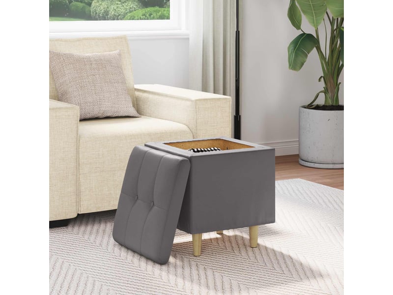  Ottoman, repose pied salon avec rangement gris 40x40x45 cm simili cuir  - Conforama D