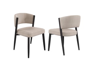 Lot de 2 chaises de salle à manger en tissu chenille taupe, pieds en métal noir, sans matelas