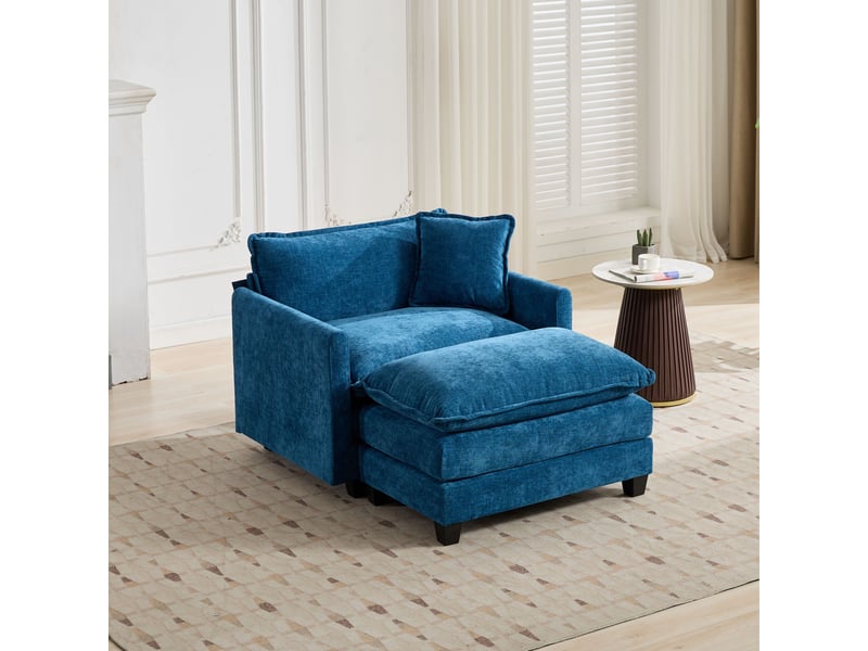Fauteuil 1 place en tissu chenille bleu, sans ottoman, assise respirante et confortable  - Conforama E