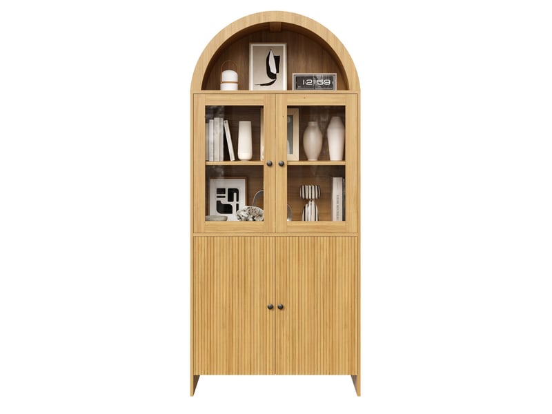  Buffet haut 78 x 40 x 176 cm naturel en panneaux de particules, vitrine et rangement fermé à 4 portes  - Conforama A