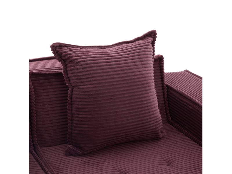  Canapé droit convertible 2 places en velours côtelé rouge bordeaux, modulaire avec rangements latéraux  - Conforama D