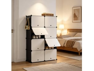 Meuble à chaussures modulable avec 8 compartiments et crochets, pour entrée et salon, 36,5 × 94 × 144 cm