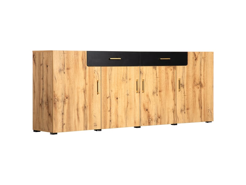 Buffet et enfilade avec 4 portes et 2 tiroirs, style rustique, pour salon ou salle à manger, marron, 208 × 39,5 × 80 cm - Conforama A