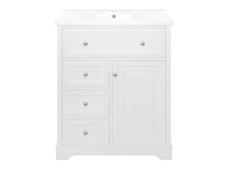 Meuble vasque salle de bain blanc 76 cm avec lavabo céramique intégré, tiroir silencieux et porte - Conforama A