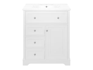 Meuble vasque salle de bain blanc 76 cm avec lavabo céramique intégré, tiroir silencieux et porte