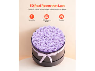 Vevor rose éternelle fleurs éternelles préservées lot de 50 boîte ronde violet