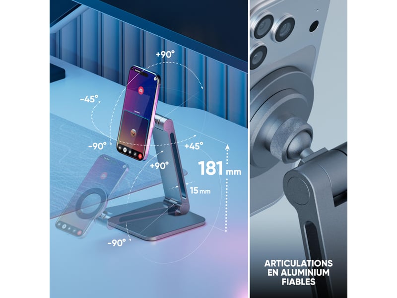  Support magnétique de bureau pour smartphone 4,7-7, gris ds01-g  - Conforama C