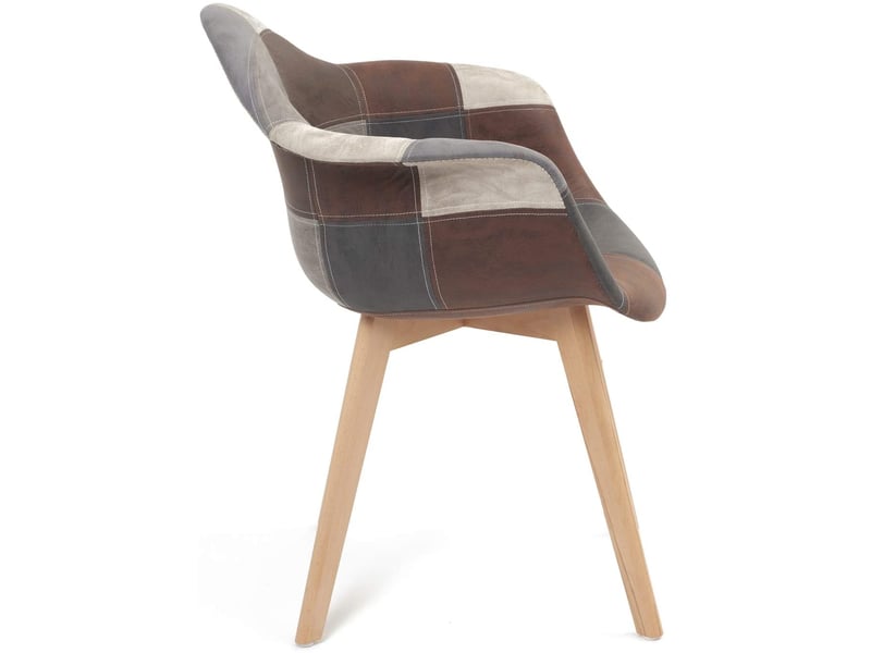  Lot de 2 chaises scandinaves neda avec accoudoirs en tissu patchwork gris bleu et pieds en bois clair 458-NEDA - Conforama C