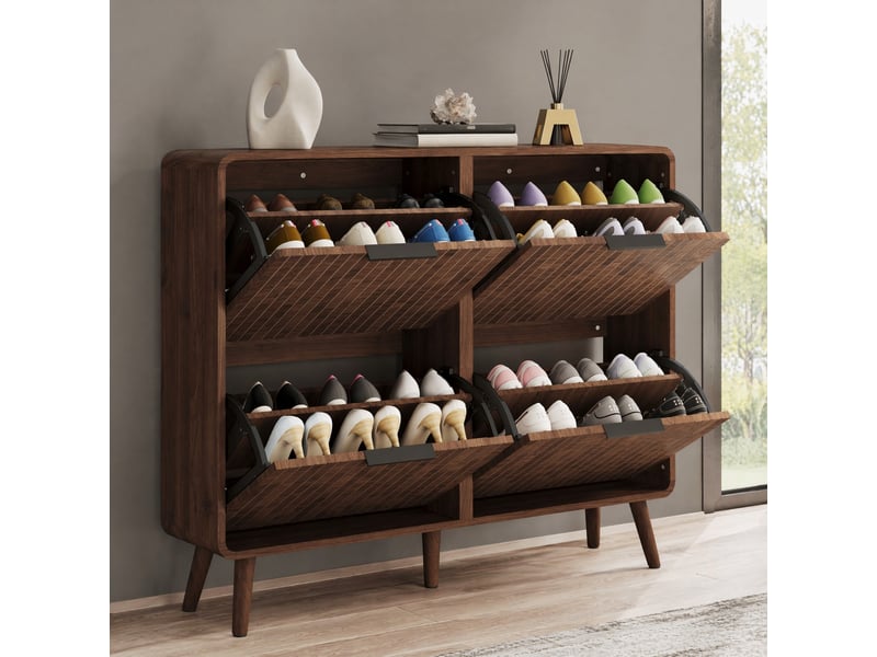  Meuble à chaussures, 105x24x90 cm, coloris avec rangement, noyer  - Conforama C