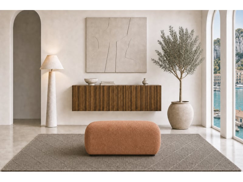  Cassis - pouf en tissu chenille terracotta 105x57x40  - Conforama D