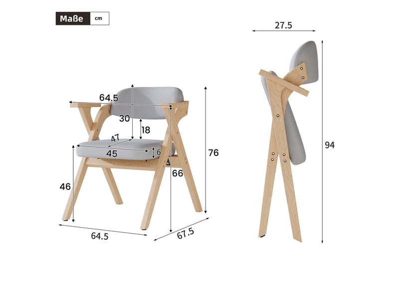  Lot de 6 chaises de salle à manger pliantes 64x67x76 cm, chaises de repas, chaises cuisine, assise confort, bois, lin gris  - Conforama C