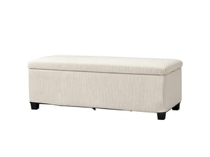 Banc de rangement beige 112x42x40 cm avec coffre, revêtement aspect velours côtelé et pieds en acier