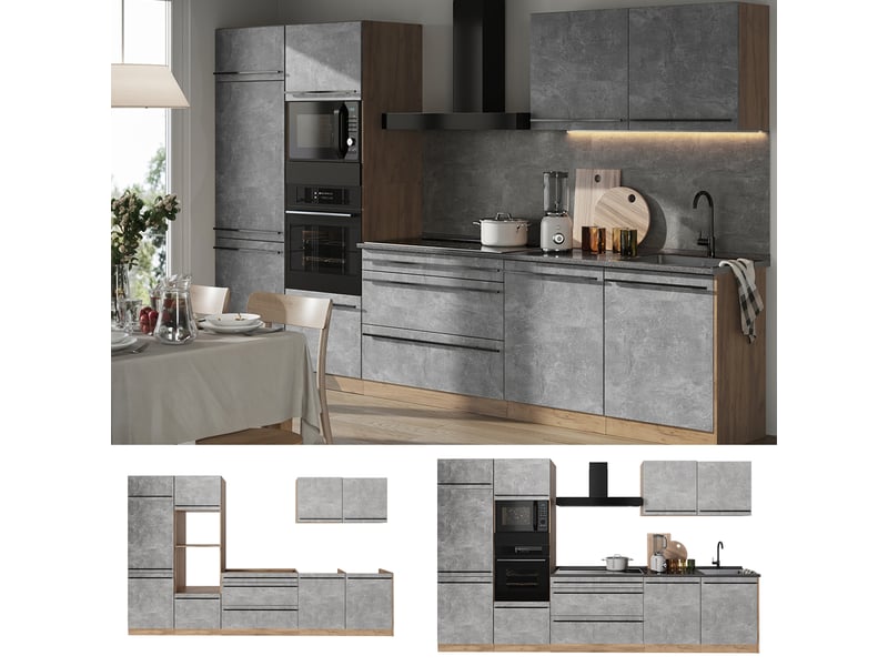  Vicco cuisine, bétonchêne doré, 340cm plan de travail marbre  - Conforama D