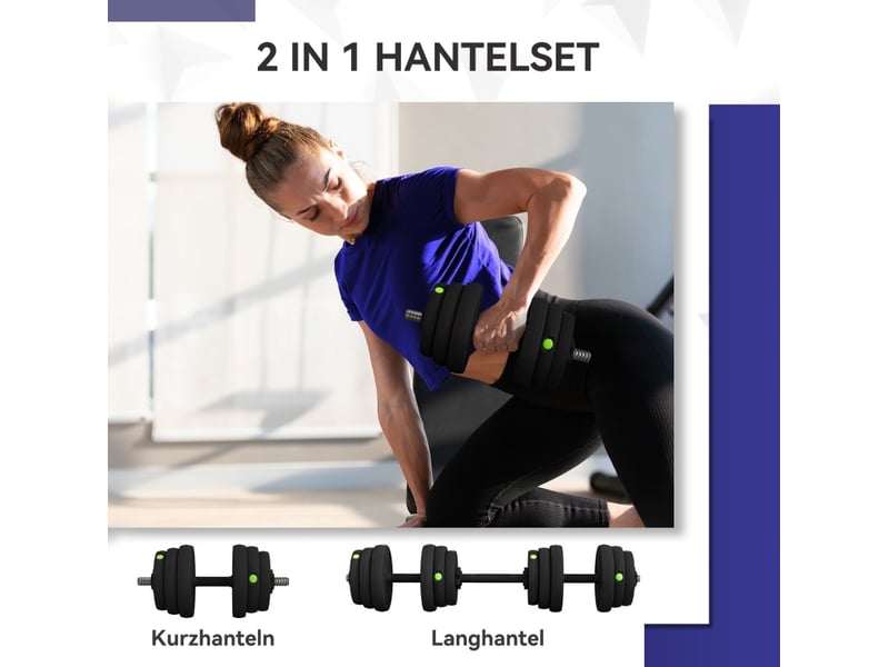  Set d’haltères 2 en 1 25 kg réglable noir et vert  - Conforama D