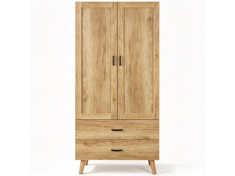  Armoire de chambre - armoire de rangement avec 2 portes, 2 tiroirs et tringle à vêtements (uniquement avec l'armoire)  - Conforama B