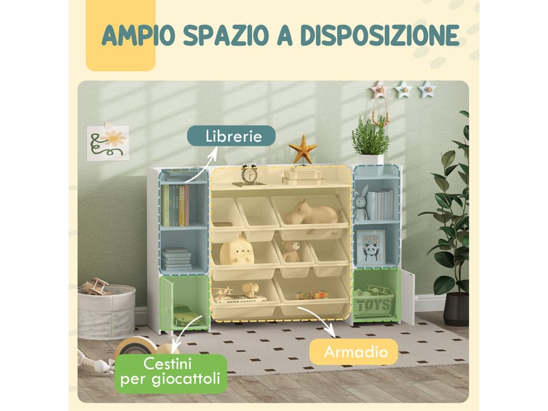  Meuble de rangement pour jouets d'enfants avec 8 bacs et placards amovibles, 140 x 30 x 90 cm, blanc  - Conforama E