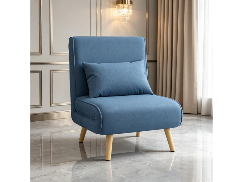 Fauteuil convertible avec dossier réglable 5 positions, coussin amovible, structure en métal et polyester bleu, 72 × 75 × 85 cm - Conforama C