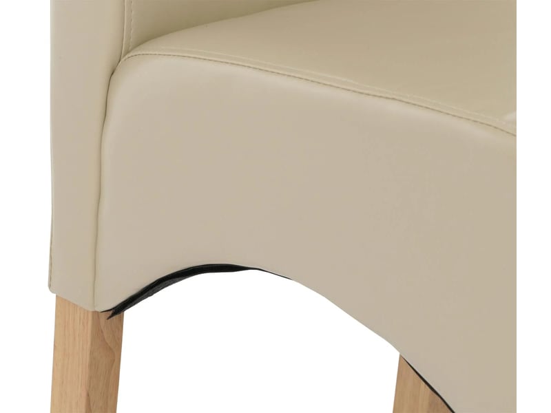 Lot de 6 chaises de salle à manger dossier haut assise rembourrée et protections de sol cuir refendu enduit similicuir crème et bois d’hévéa 04_0011508 - Conforama D