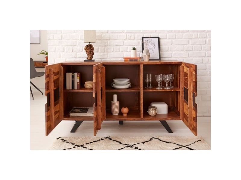  Buffet orkan 150 cm – bois massif de seesham et métal noir – 3 portes design industriel  - Conforama D