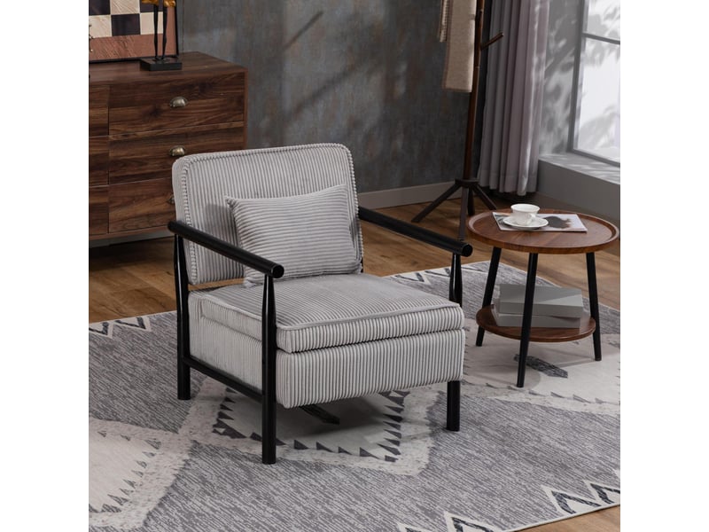  Fauteuil de salon moderne 83x66x73cm - coffre de rangement intégré, coussin lombaire amovible et structure en bois massif - velours côtelé - gris  - Conforama B