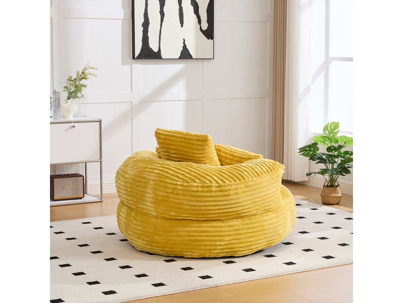  Fauteuil poire tcqpz en velours côtelé jaune moutarde 108 x 108 x 52 cm avec dossier haut et 3 coussins  - Conforama D