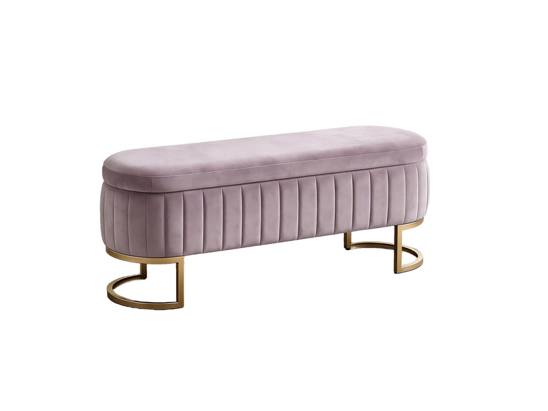  Banc coffre tcqpz en velours rose 129,5 x 42 x 46 cm avec rangement intérieur pieds métal doré  - Conforama A