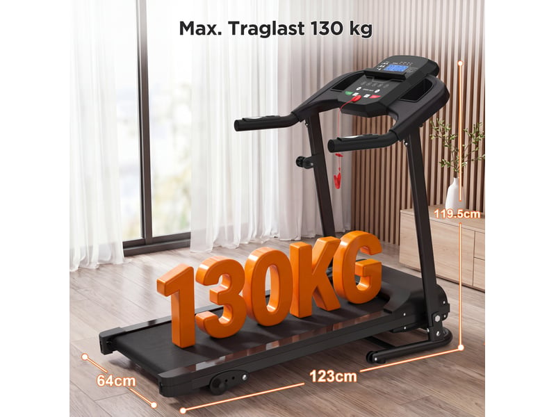  Tapis de course 123x64x119,5 cm avec inclinaison pliable métal noir  - Conforama E