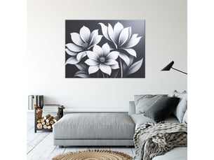 Tableau moderne, fleurs blanches sur fond noir 120x80
