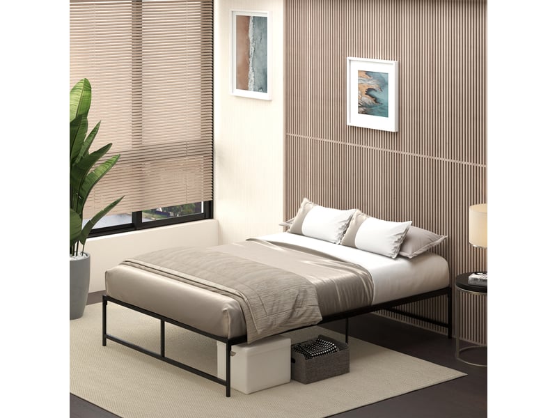 Cadre de lit double 135x190 en métal noir, structure stable avec espace de rangement sous le lit  - Conforama D