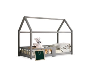 Lit cabane enfant 90x200, garde-corps haut sécurité lit enfant, structure bois massif, tableau inclus, peinture écologique